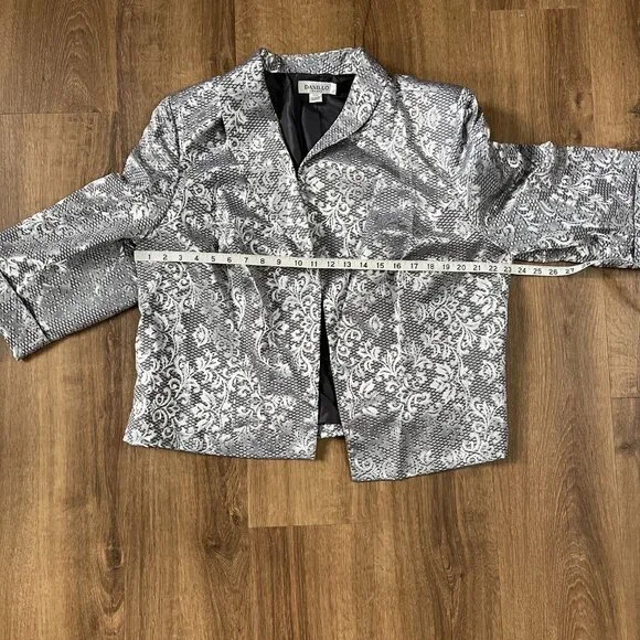 NEW Danillo 2-Piece Dress Suit Jacket Silver Brocade Size 20W - Picture 7 of 16